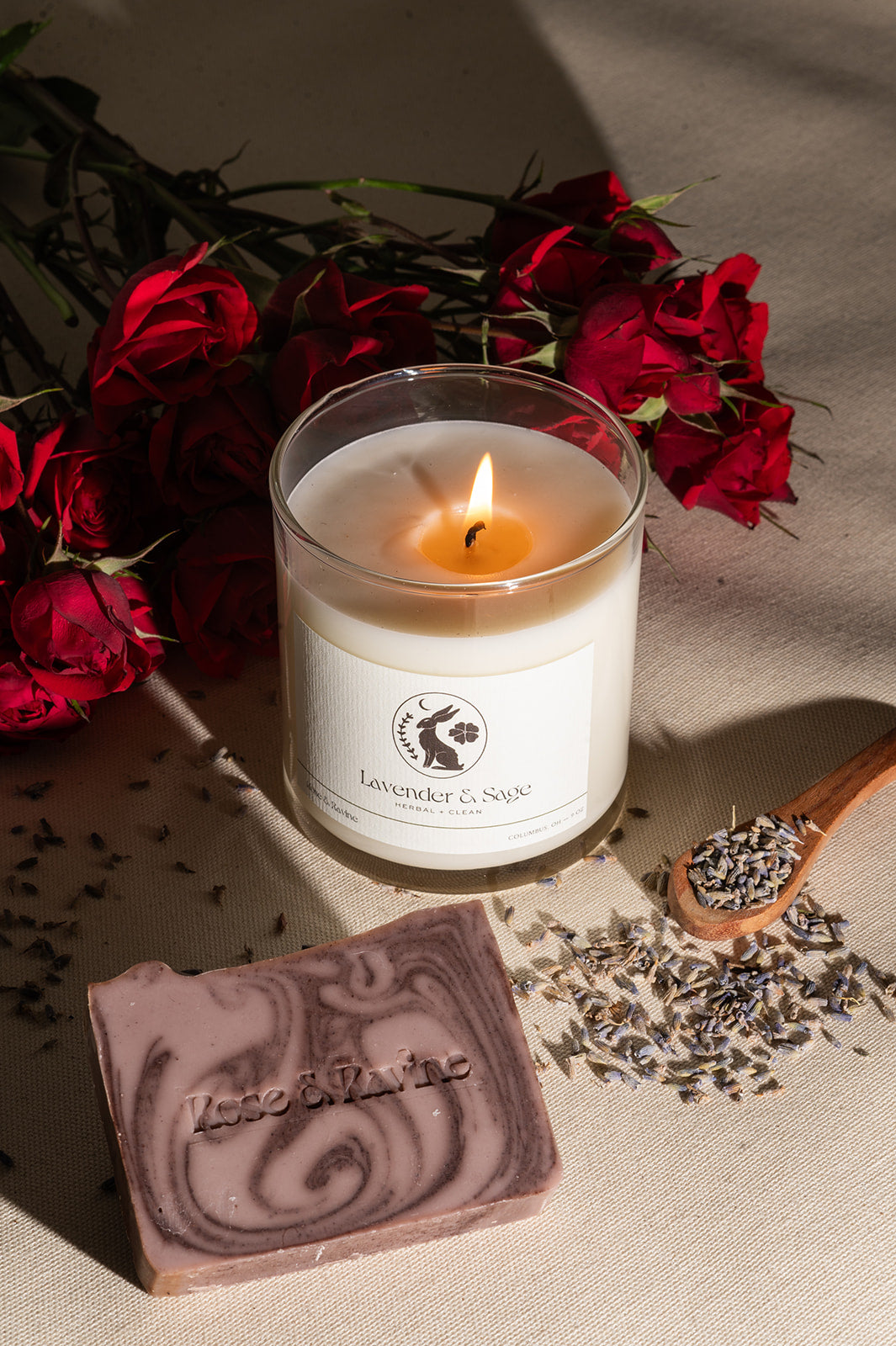Lavender and Sage Candle, Rose and Ravine